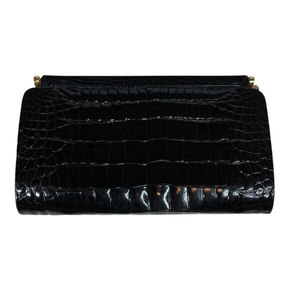 Morabito Vintage Black Crocodile Evening Bag Chain Strap Gold Bamboo - Picture 3 of 7
